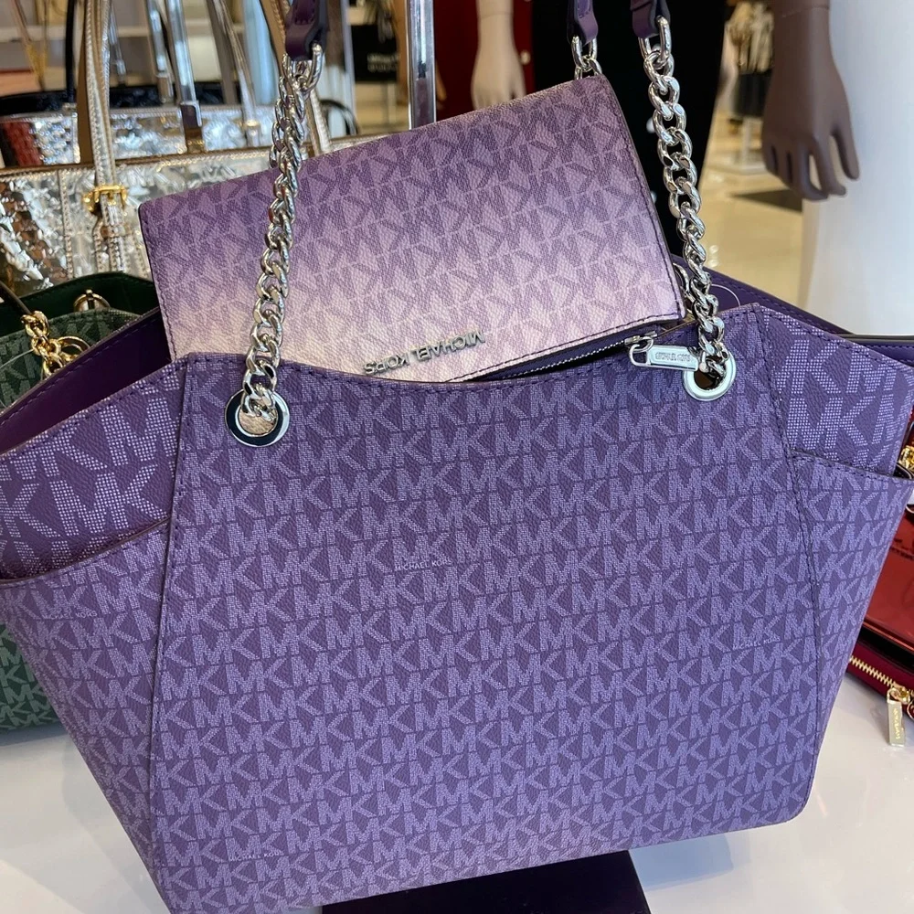 MICHAEL KORS JST Lg Chain Shoulder Tote & Double Zip Wristlet Wallet 
Dk Purple - Picture 5 of 16